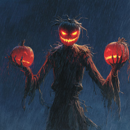 Sinister Scarecrow Haunting the Rainy Night