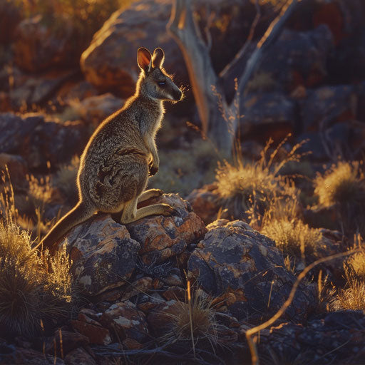 Evening light on a Brush-tailed Rock Wallaby on the rock escarpment