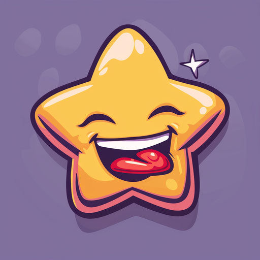 Smiling star with a red lip, dark yellow and light purple style