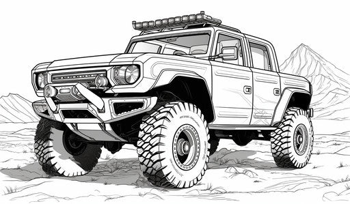 Ford Bronco coloring pages, detailed science fiction style