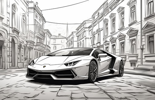 Coloring Page of a Lamborghini on the Street