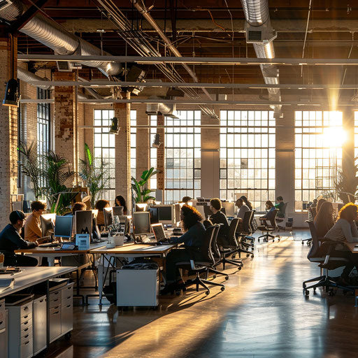 Vibrant modern office with employee collaboration