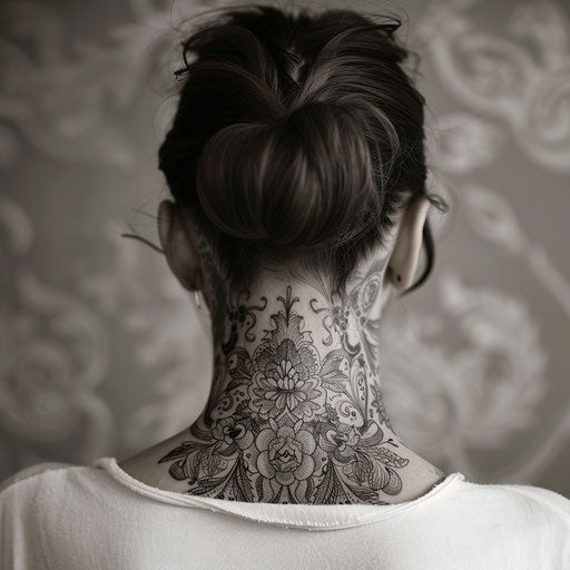 Neck tattoos for females with intricate details