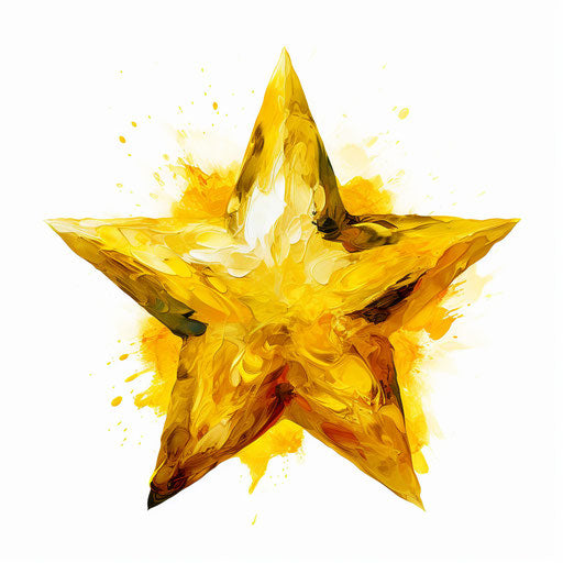 Yellow star in oil painting style, on white background