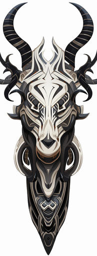 Tribal head deer tattoos of the bullhead with antlers and horns, black and white