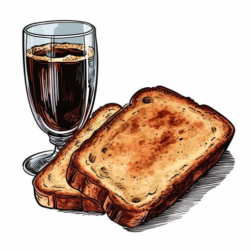 Illustration of toast in the style of Chiaroscuro Art, on a white background