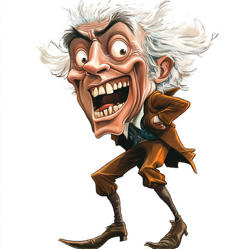 Humorous caricature of a Meriwether Lewis caricature clipart with human characteristics, exaggerated big teeth, long legs, whimsical mood, vibrant colors, cartoon style, surprised, high-resolution, no background, isolated