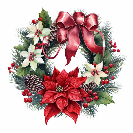 Christmas wreath in Chiaroscuro Art style on white background