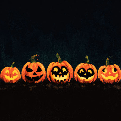 Five Jack-o'-lanterns with Unique Carved Faces