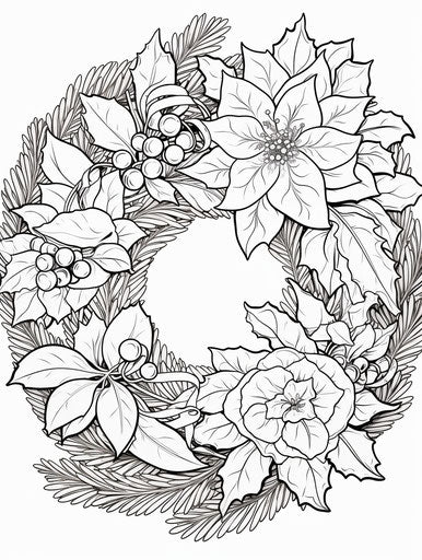 Christmas wreath coloring page, in the style of fujifilm pro 800z