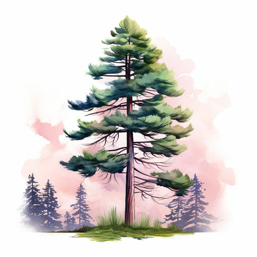 Pastel Colors Art style clipart of pine tree, on white background