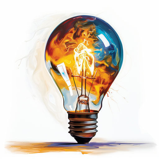 Light bulb illustration in the style of Oil painting, on white background
