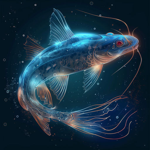 Realistic style catfish clipart with flat random background