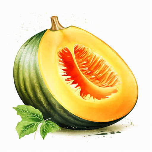 Melon in Oil painting style on white background