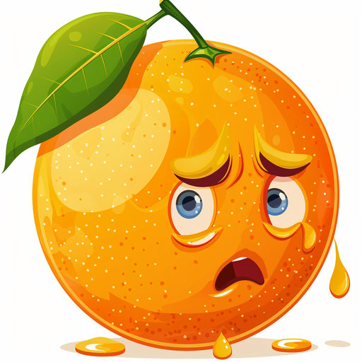 Crying orange emoji with tears, clip art style
