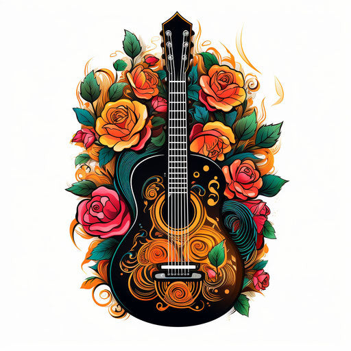 Leather guitar with roses and music notes
