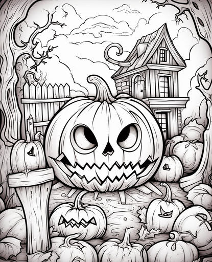 Cartoon Halloween coloring for kids, captivating pointillist style