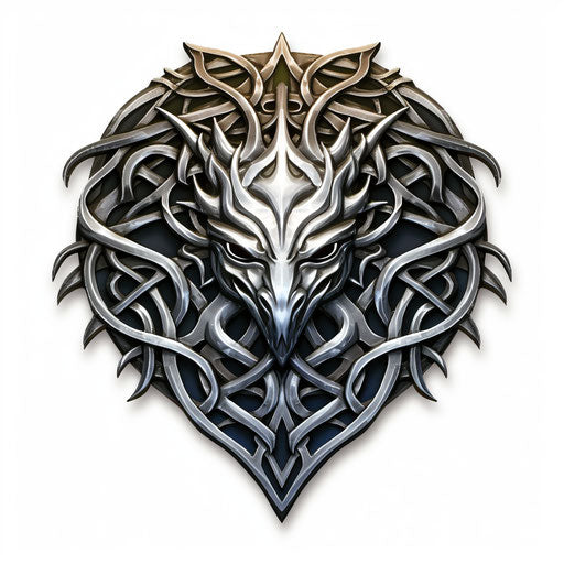 Celtic tattoo design, Anne Stokes style, chrome-plated