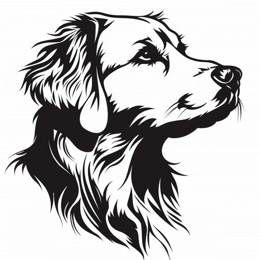 Tattoo sketch of a golden retriever silhouette, flat and clipart style