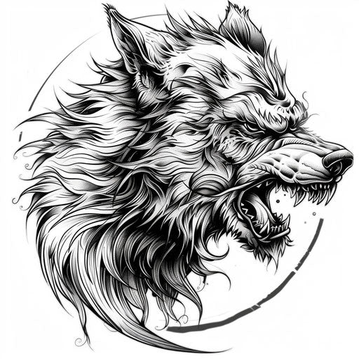 Flat tattoo sketch of werewolf with edgy lines