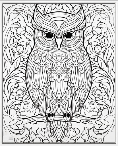 Adult Coloring Book - Owl in Art Deco Style, Guatemalan Art