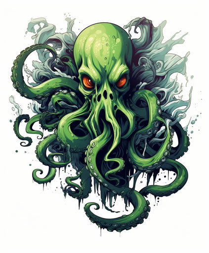 Edgy Octopus in Deathcore Style Green Tenta White
