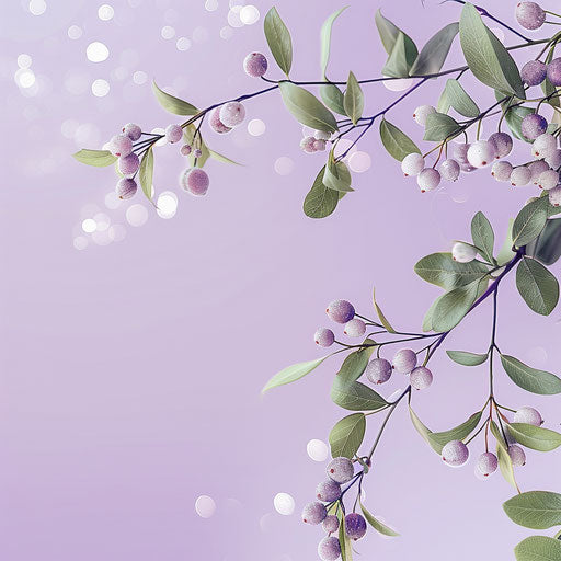Realistic mistletoe ornaments on flat lavender background