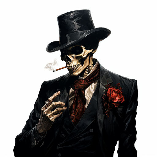 Skull with scythe and cigarette, wimmelbilder style, ultra realism