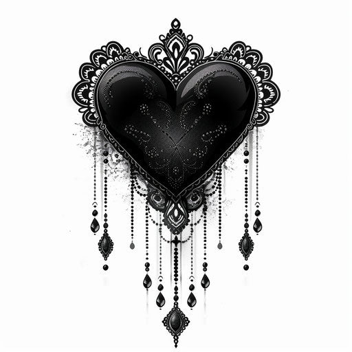 Black heart with delicate lace patterns