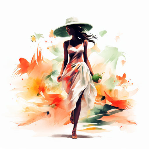 Summer clip in the style of Chiaroscuro Art, on white background