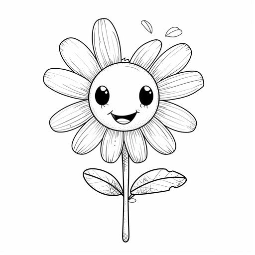 Coloring book page with a simple and cute daisy