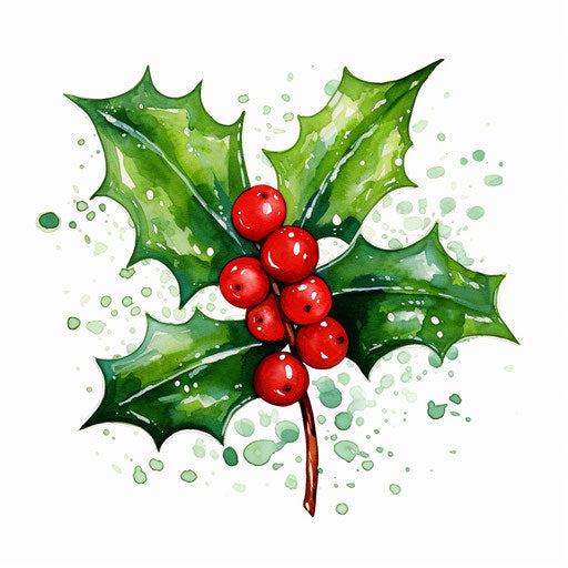 Impressionistic Christmas holly clip art on white background