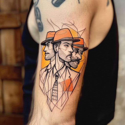 Contemporary flat tattoo sketch of a barbershop quartet