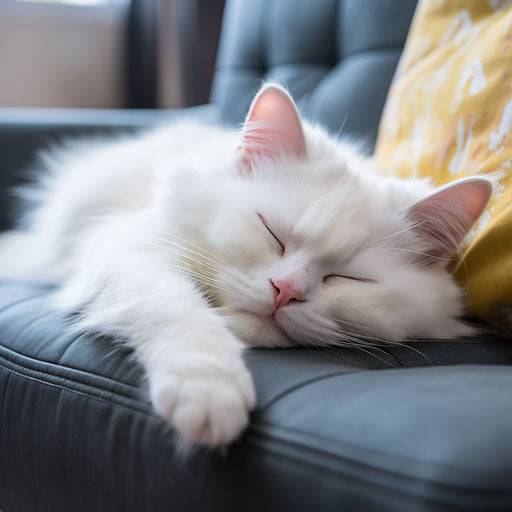 White cat sleeping on a couch