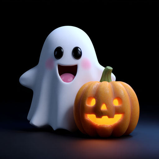 Cheerful Ghost and Jack-o'-Lantern Duo