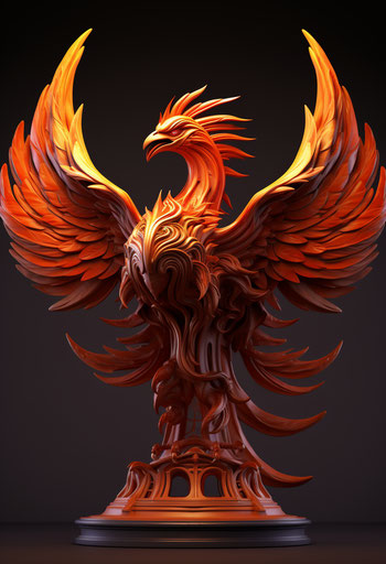 Orange and red phoenix statue for sale or download