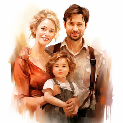 Family clipart in Oil painting style on white background