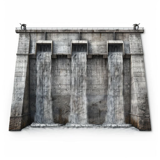 Realistic dam clipart on flat white background with textures