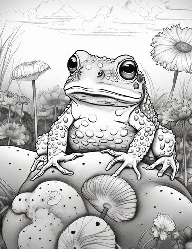 Toad baby coloring page, focus on joints, precise lines