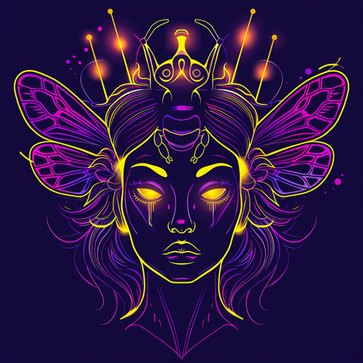 Edgy tattoo sketch of a queen bee with neon outlines