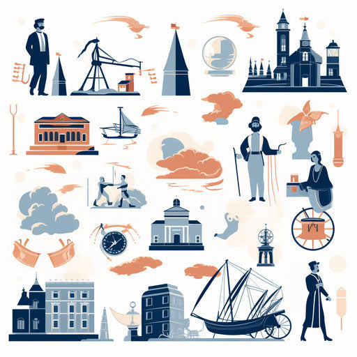 Minimalist-style history clipart on a white background