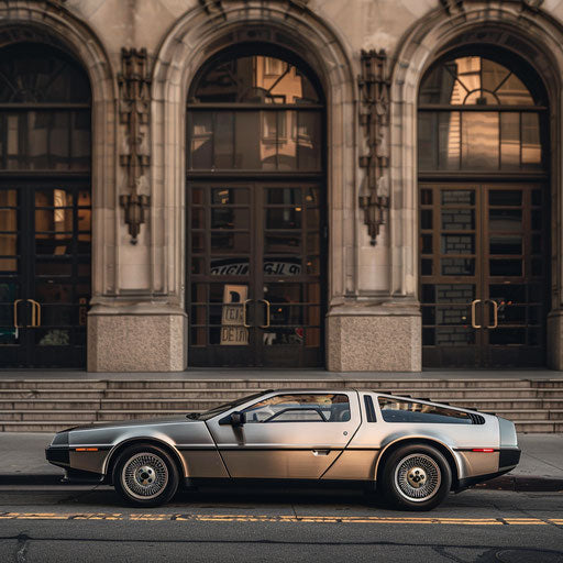 Retro art deco car in front of an art deco building