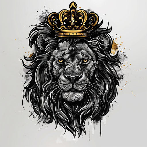 Elegant lion tattoo sketch with crown in chic style