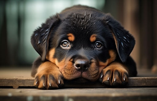 Puppies rottweilers in somber mood