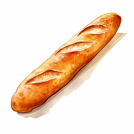 Baguette illustration in the style of Chiaroscuro Art on white background