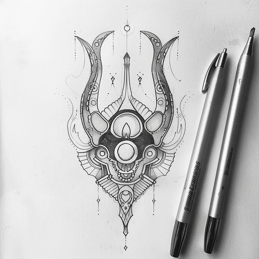 Monochrome tattoo sketch with Kalinga motif and minimalist elements