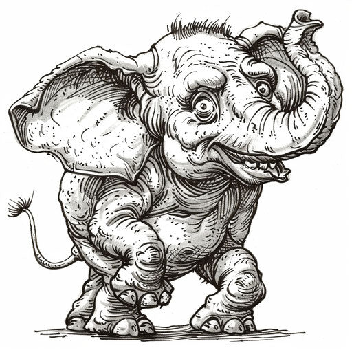 Comical elephant with exaggerated features in the style of Andy Marlette