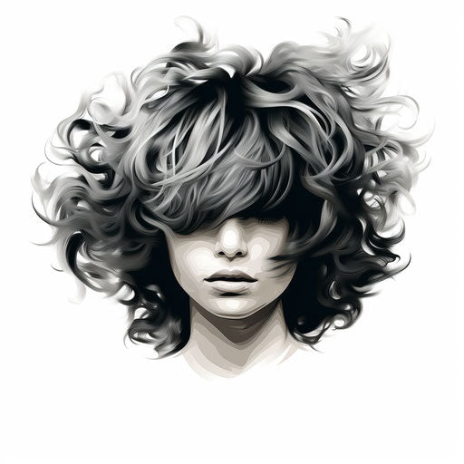 Wig illustration in the style of Chiaroscuro Art on white background