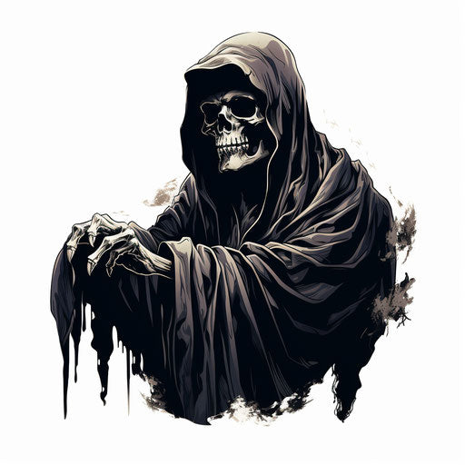 Death illustration in the style of Chiaroscuro Art, on white background