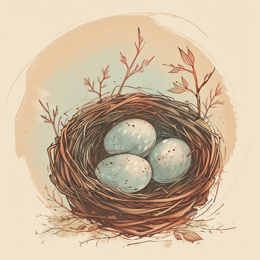 Tattoo sketch of nest with eggs in soft pastels